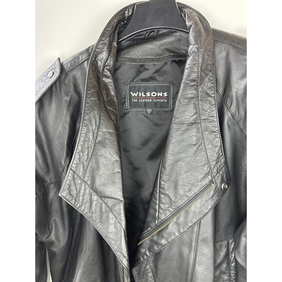 Vintage Wilsons Leather Bomber Motorcycle Jacket Asymmetric Zip Moto Black XL - Picture 8 of 16